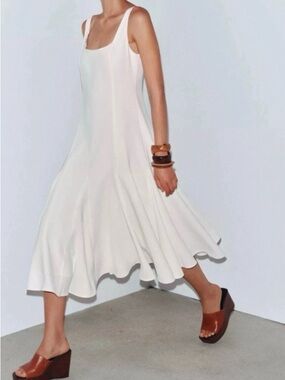 NWT Zara Sleeveless Linen White Midi Dress XS